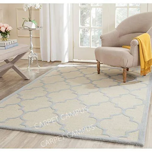 Carpet Campus Traditional Persian Geometric Modern Handmade Woolen Carpet Ivory & Light Blue 5 feet x 8 feet Carpets for Home-Living Room-Bedroom-Drawing Room-Floor and Also for Dining Hall. Carpet Campus Traditional Persian Geometric Modern Handmade Woolen Carpet Ivory & Light Blue 5 feet x 8 feet Carpets for Home-Living Room-Bedroom-Drawing Room-Floor and Also for Dining Hall.