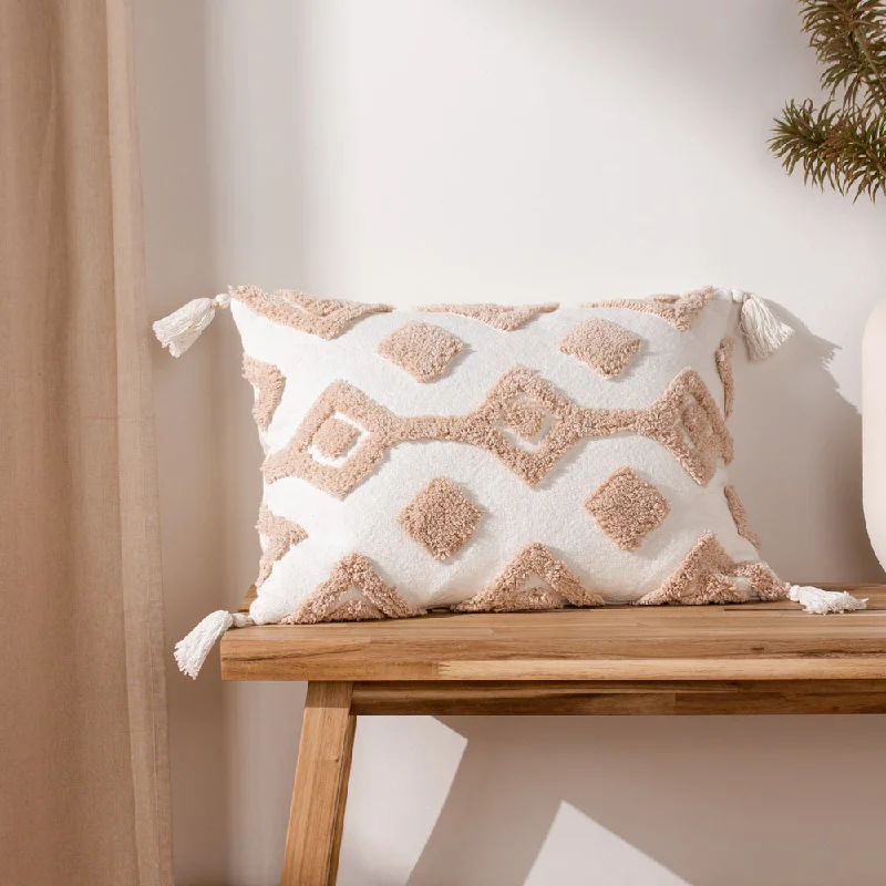 Dharma Tufted Tasselled Cushion Natural