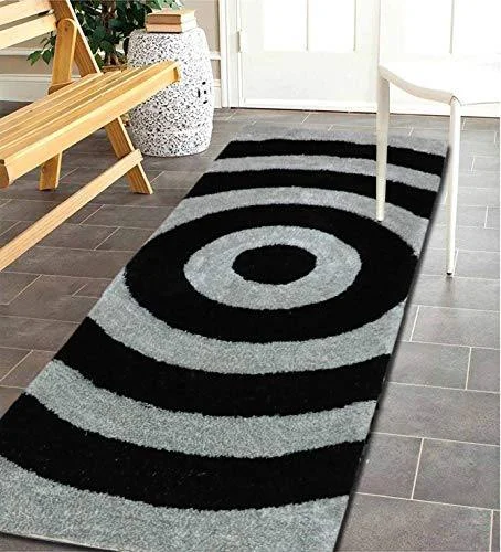 The Home Talk Modern Microfibre Polyester Shaggy Bedside Runner, Soft Rug for Bedroom Living Room Kitchen- 50x150 cm (Black Silver) The Home Talk Modern Microfibre Polyester Shaggy Bedside Runner, Soft Rug for Bedroom Living Room Kitchen- 50x150 cm (Black Silver)