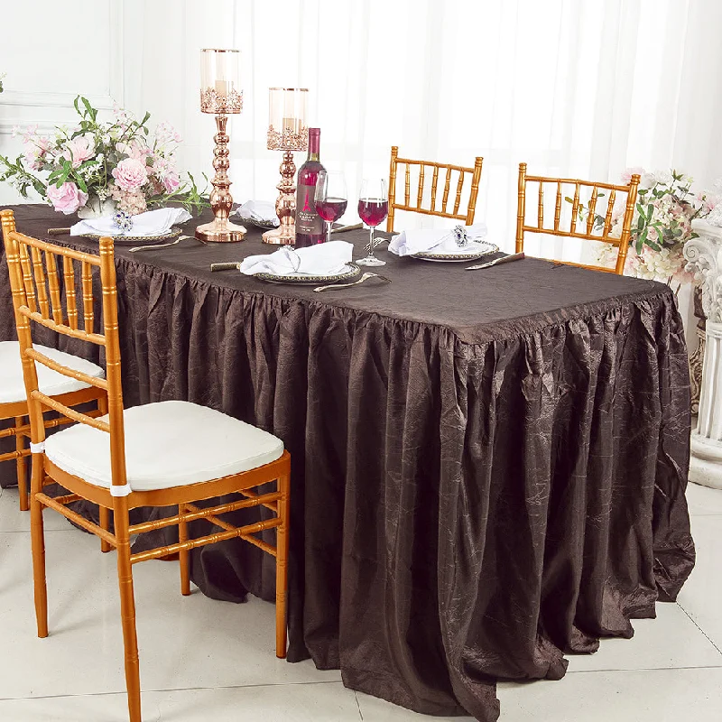 6 Ft Rectangular Ruffled Fitted Crushed Taffeta Tablecloth With Skirt - Chocolate (1pc) 6 Ft Rectangular Ruffled Fitted Crushed Taffeta Tablecloth With Skirt - Chocolate (1pc)