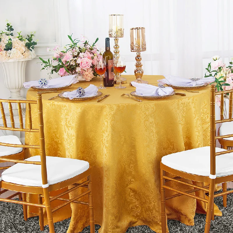 132" Seamless Round Floral Damask Jacquard Polyester (220 GSM) Tablecloth- Gold (1pc) 132" Seamless Round Floral Damask Jacquard Polyester (220 GSM) Tablecloth- Gold (1pc)