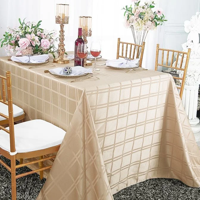 90"x156" Seamless Rectangular Plaid Jacquard Polyester (220 GSM) Tablecloth - Champagne (1pc) 90"x156" Seamless Rectangular Plaid Jacquard Polyester (220 GSM) Tablecloth - Champagne (1pc)
