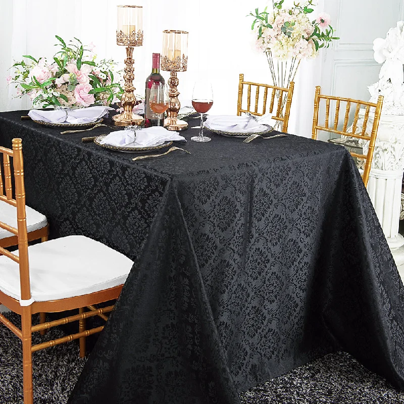 90"x156" Seamless Rectangular Marquis Damask Jacquard Polyester (220 GSM) Tablecloth - Black (1pc) 90"x156" Seamless Rectangular Marquis Damask Jacquard Polyester (220 GSM) Tablecloth - Black (1pc)