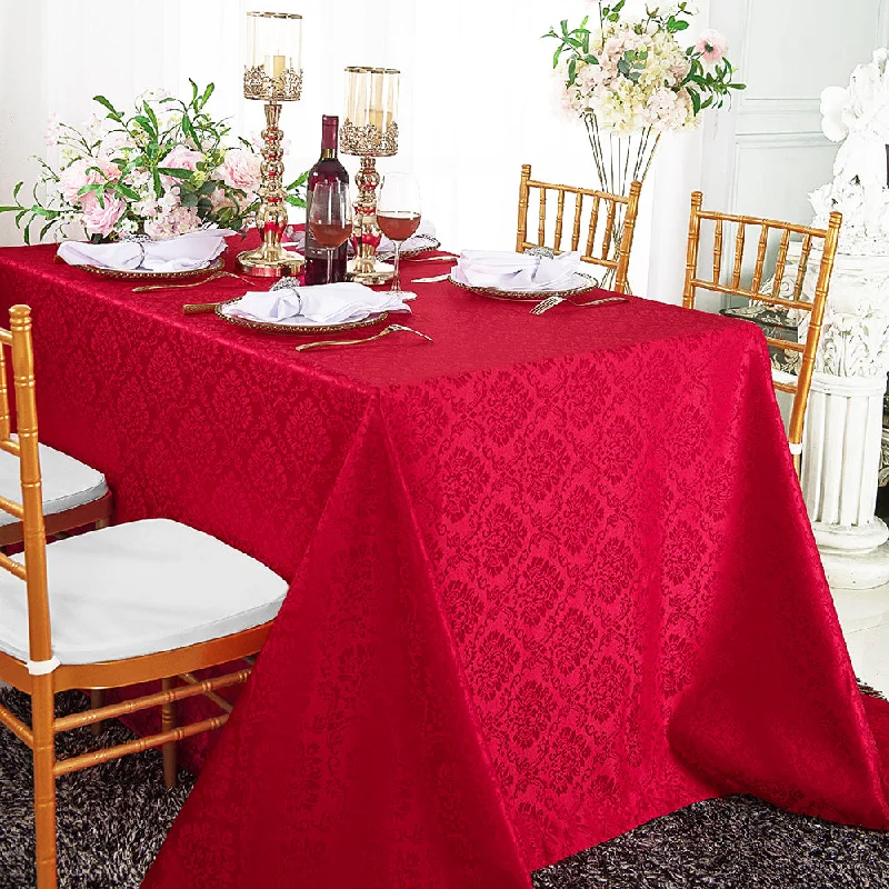 90"x156" Seamless Rectangular Marquis Damask Jacquard Polyester (220 GSM) Tablecloth - Apple Red (1pc) 90"x156" Seamless Rectangular Marquis Damask Jacquard Polyester (220 GSM) Tablecloth - Apple Red (1pc)