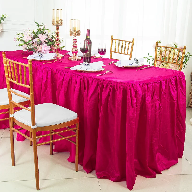 6 Ft Rectangular Ruffled Fitted Crushed Taffeta Tablecloth With Skirt - Fuchsia (1pc) 6 Ft Rectangular Ruffled Fitted Crushed Taffeta Tablecloth With Skirt - Fuchsia (1pc)