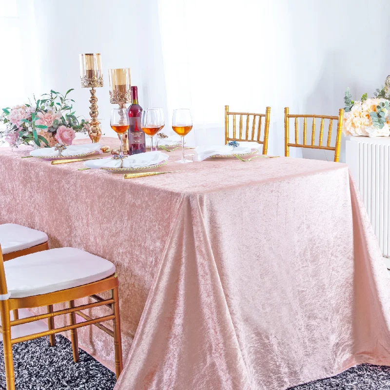 90"x156" Seamless Rectangular Ice Crushed Velvet (200 GSM) Tablecloth - Blush Pink/Rose Gold (1pc) 90"x156" Seamless Rectangular Ice Crushed Velvet (200 GSM) Tablecloth - Blush Pink/Rose Gold (1pc)