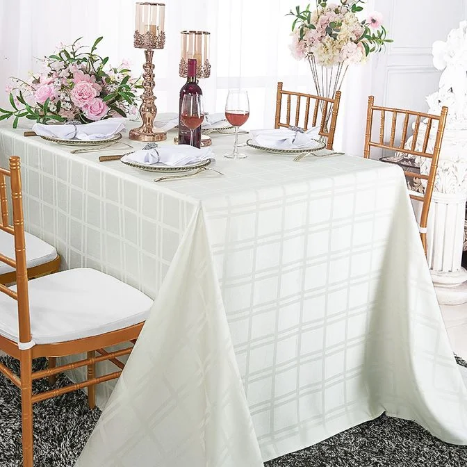 90"x156" Seamless Rectangular Plaid Jacquard Polyester (220 GSM) Tablecloth - Ivory (1pc) 90"x156" Seamless Rectangular Plaid Jacquard Polyester (220 GSM) Tablecloth - Ivory (1pc)