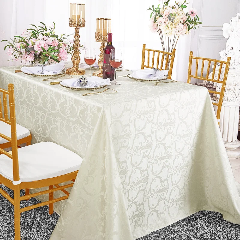90"x156" Seamless Rectangular Versailles Chopin Damask Jacquard Polyester (220 GSM) Tablecloth - Ivory (1pc) 90"x156" Seamless Rectangular Versailles Chopin Damask Jacquard Polyester (220 GSM) Tablecloth - Ivory (1pc)