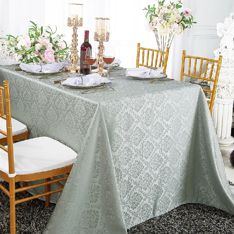 90"x156" Seamless Rectangular Marquis Damask Jacquard Polyester (220 GSM) Tablecloth - Silver (1pc) 90"x156" Seamless Rectangular Marquis Damask Jacquard Polyester (220 GSM) Tablecloth - Silver (1pc)
