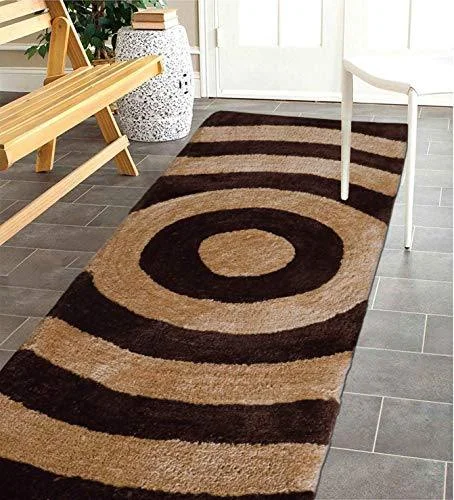 The Home Talk Modern Design Microfibre Polyester Shaggy Bedside Rug, Soft Carpet for Bedroom Living Room (50x150 cm, Beige Brown) The Home Talk Modern Design Microfibre Polyester Shaggy Bedside Rug, Soft Carpet for Bedroom Living Room (50x150 cm, Beige Brown)