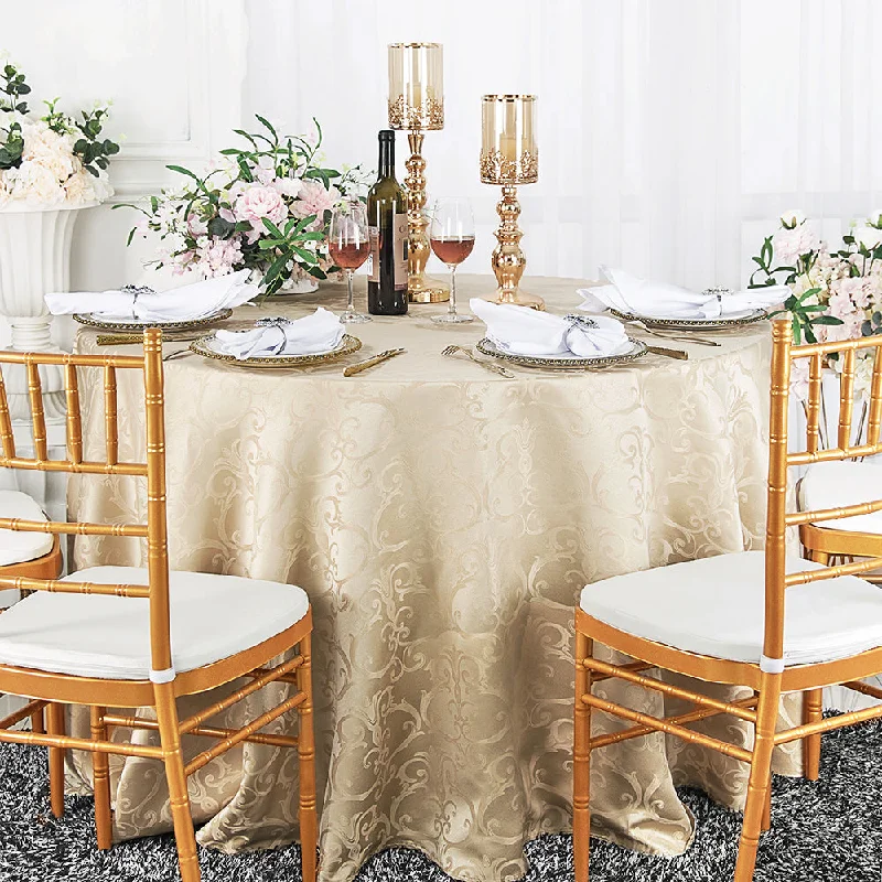 90" Seamless Round Versailles Chopin Damask Jacquard Polyester (220 GSM) Tablecloth - Champagne (1pc) 90" Seamless Round Versailles Chopin Damask Jacquard Polyester (220 GSM) Tablecloth - Champagne (1pc)