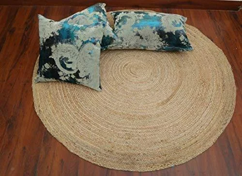 ZEFF FURNISHING Handwoven Jute Square Rug, Natural Fibres, Braided Reversible Carpet for Bedroom Living Room Dining Room (60 cm Round) ZEFF FURNISHING Handwoven Jute Square Rug, Natural Fibres, Braided Reversible Carpet for Bedroom Living Room Dining Room (60 cm Round)