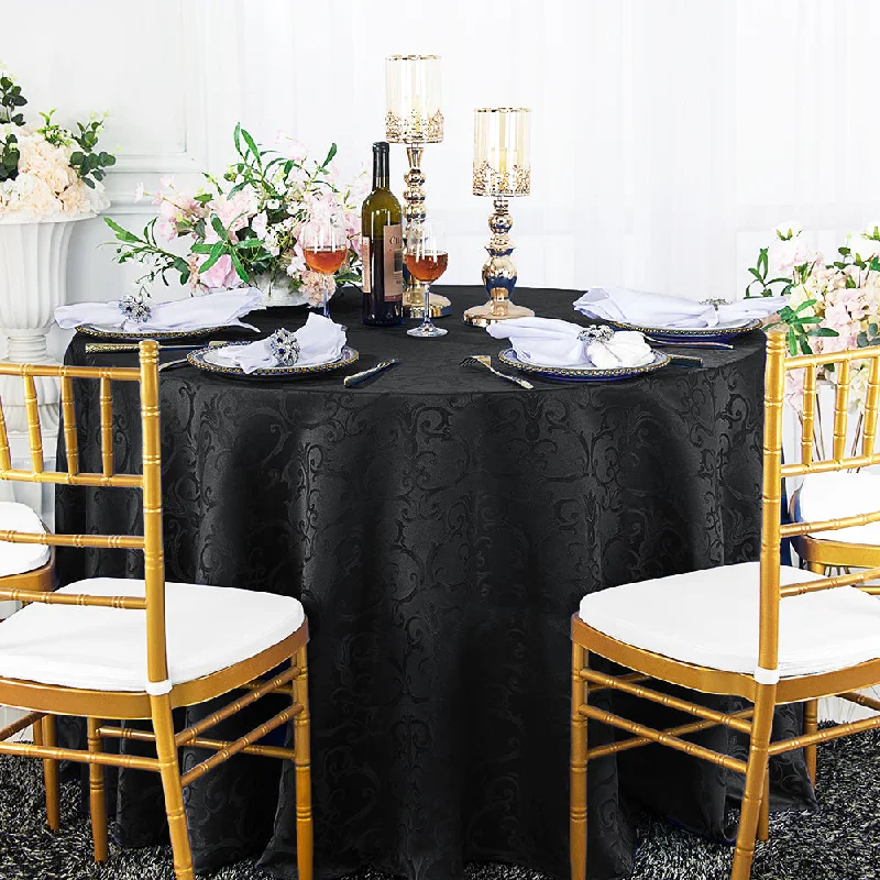 132" Seamless Round Versailles Chopin Damask Jacquard Polyester (220 GSM) Tablecloth- Black (1pc) 132" Seamless Round Versailles Chopin Damask Jacquard Polyester (220 GSM) Tablecloth- Black (1pc)