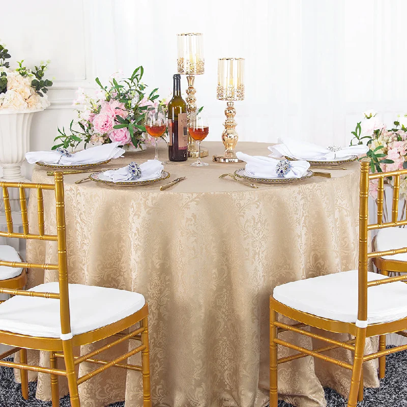 120" Seamless Round Floral Damask Jacquard Polyester (220 GSM) Tablecloth- Champagne (1pc) 120" Seamless Round Floral Damask Jacquard Polyester (220 GSM) Tablecloth- Champagne (1pc)