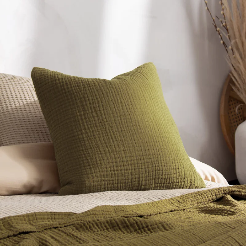 Lark Muslin Crinkle Cotton Cushion Khaki