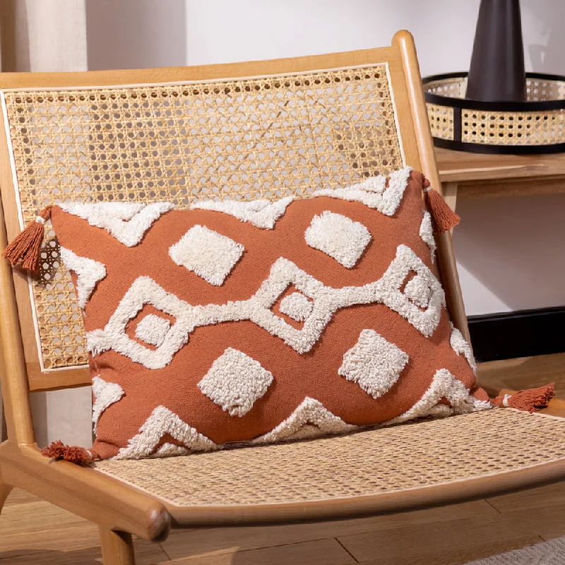 Dharma Tufted Tasselled Cushion Brick