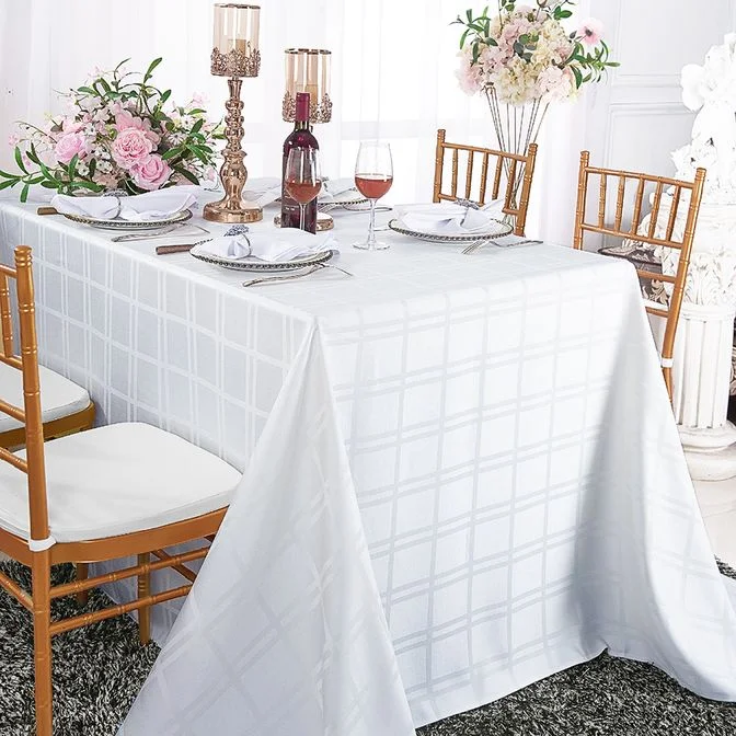 90"x132" Seamless Rectangular Plaid Jacquard Polyester (220 GSM) Tablecloth - White (1pc) 90"x132" Seamless Rectangular Plaid Jacquard Polyester (220 GSM) Tablecloth - White (1pc)