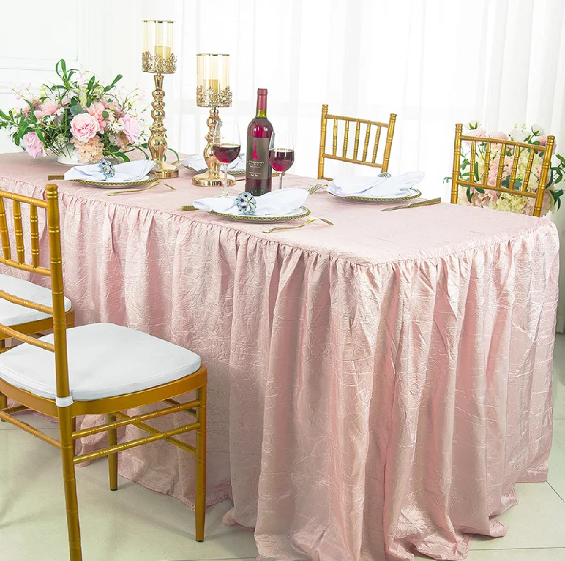 6 Ft Rectangular Ruffled Fitted Crushed Taffeta Tablecloth With Skirt - Blush Pink/Rose Gold (1pc) 6 Ft Rectangular Ruffled Fitted Crushed Taffeta Tablecloth With Skirt - Blush Pink/Rose Gold (1pc)
