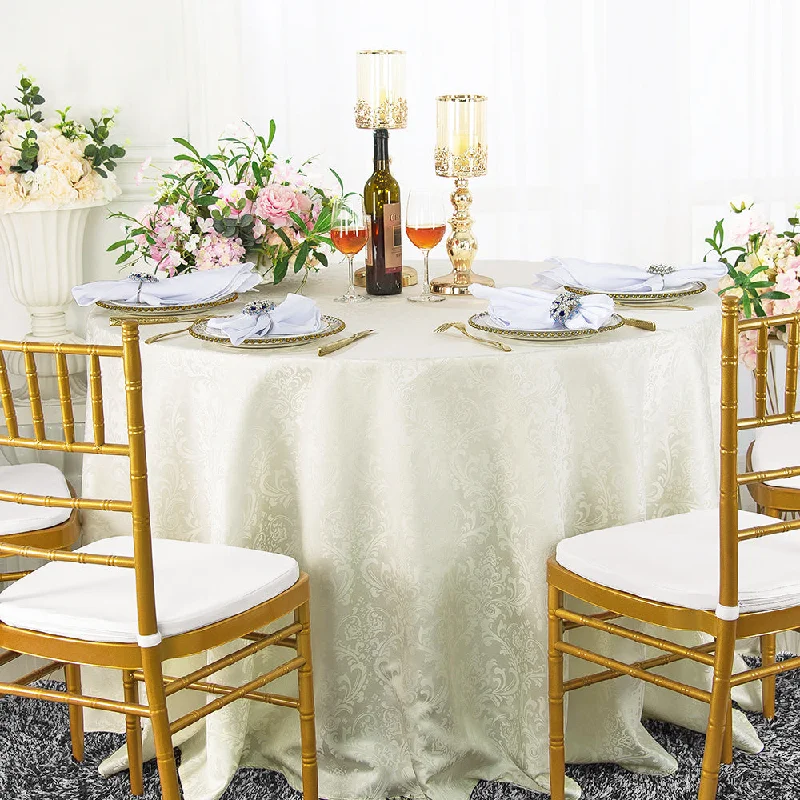 90" Seamless Round Floral Damask Jacquard Polyester (220 GSM) Tablecloth- Ivory (1pc) 90" Seamless Round Floral Damask Jacquard Polyester (220 GSM) Tablecloth- Ivory (1pc)