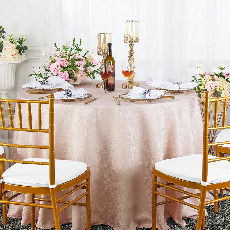 108" Seamless Round Floral Damask Jacquard Polyester (220 GSM) Tablecloth - Blush Pink/Rose Gold (1pc) 108" Seamless Round Floral Damask Jacquard Polyester (220 GSM) Tablecloth - Blush Pink/Rose Gold (1pc)