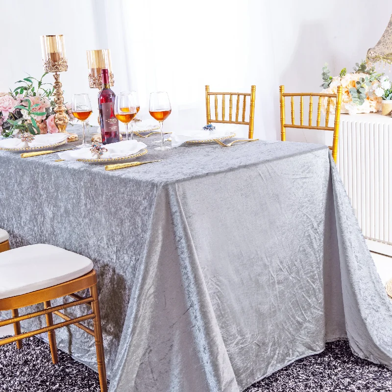 90"x156" Seamless Rectangular Ice Crushed Velvet (200 GSM) Tablecloth - Silver (1pc) 90"x156" Seamless Rectangular Ice Crushed Velvet (200 GSM) Tablecloth - Silver (1pc)
