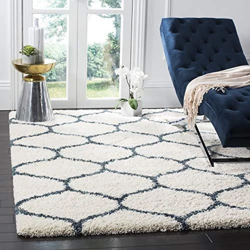 SWEET HOMES Carpet. Ultra Soft Shag Collection Handwoven Anti-Skid, Ogee Plush Area Rug, Size 5x7, feet Color, Ivory/Teal Bluee SWEET HOMES Carpet. Ultra Soft Shag Collection Handwoven Anti-Skid, Ogee Plush Area Rug, Size 5x7, feet Color, Ivory/Teal Bluee